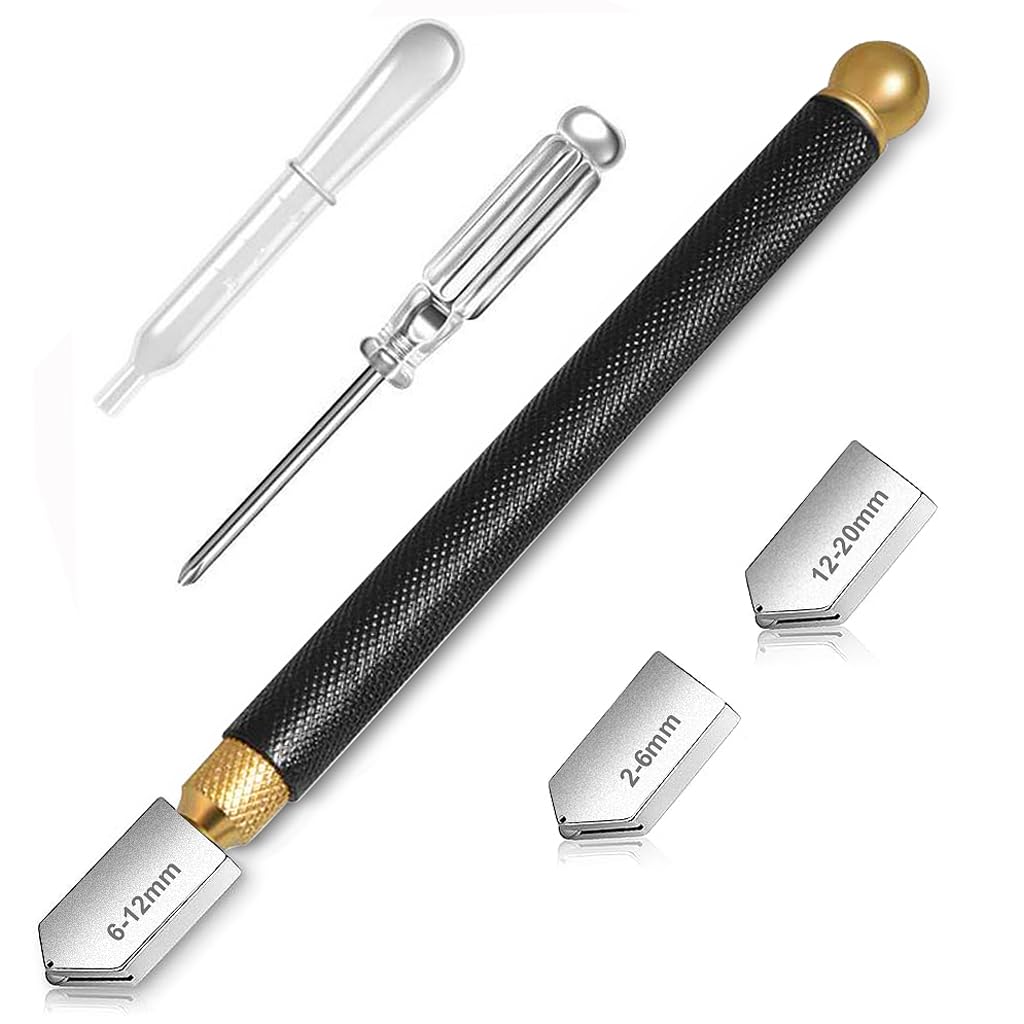 Serplex Glass Cutter Tool 2mm-20mm Manual Tile Cutter with 3 Cutter Bit Glass Cutter with Screwdriver & Dripper Pencil Style Oil Feed Carbide Tip for Glass Cutting/Tiles/Glass Serplex Glass Cutter Tool 2mm-20mm Manual Tile Cutter with 3 Cutter Bit Glass Cutter with Screwdriver & Dripper Pencil Style Oil Feed Carbide Tip for Glass Cutting/Tiles/Glass
